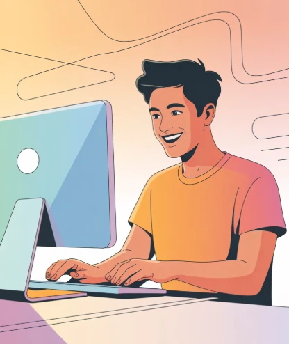 고클린 사용으로 원활하게 pc를 사용하는 사용자 모습 예시 일러스트