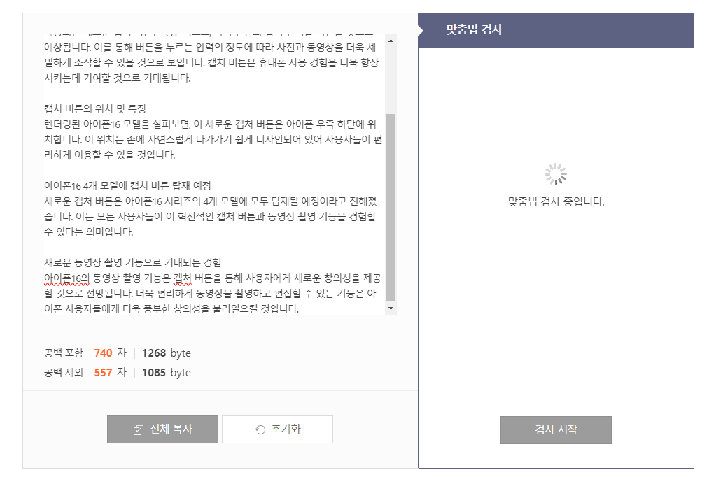 사람인 글자수세기 검사중