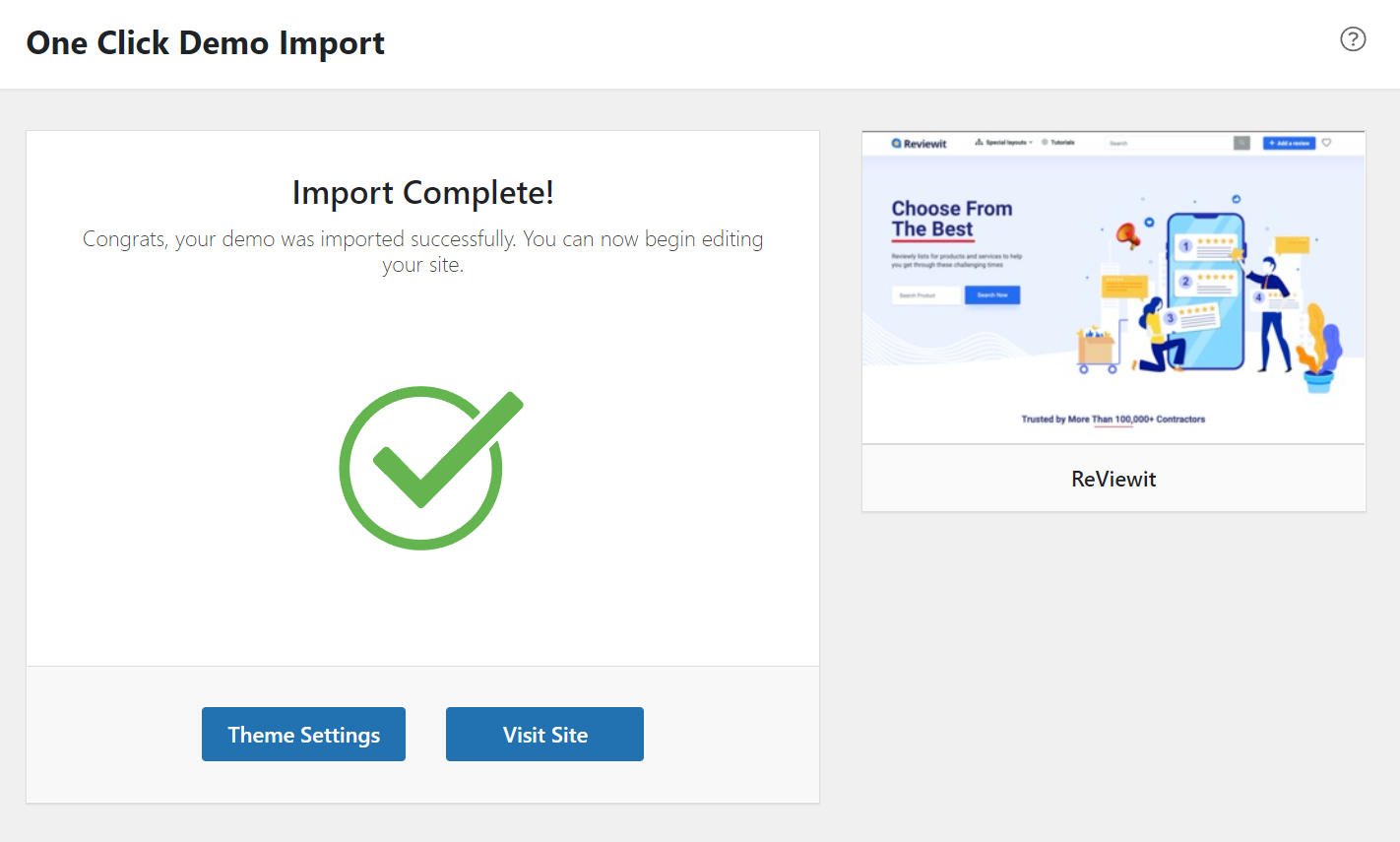 One Click Demo Import 설치 완료