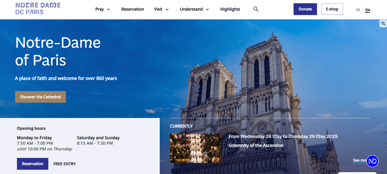 파리 노트르담 대성당 공식 홈페이지