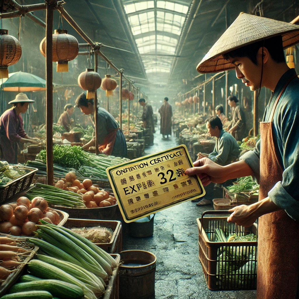 시장 가판대에서 상품권 기한 확인