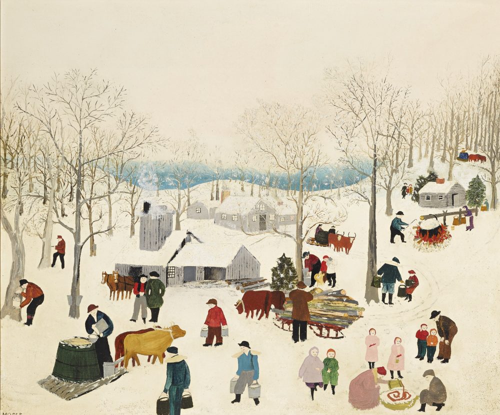 작품 Sugaring Off 로 단풍나무 수액을 끓여 메이플 시럽이나 메이플 슈가를 만드는 과정을 다양하게 보여주는 그림