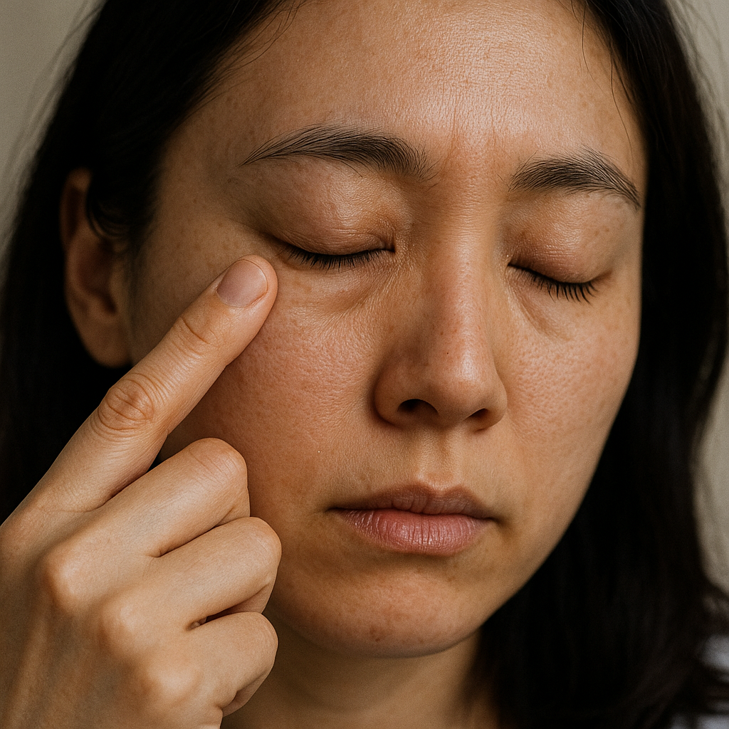 눈 밑을 손으로 만지는 이미지