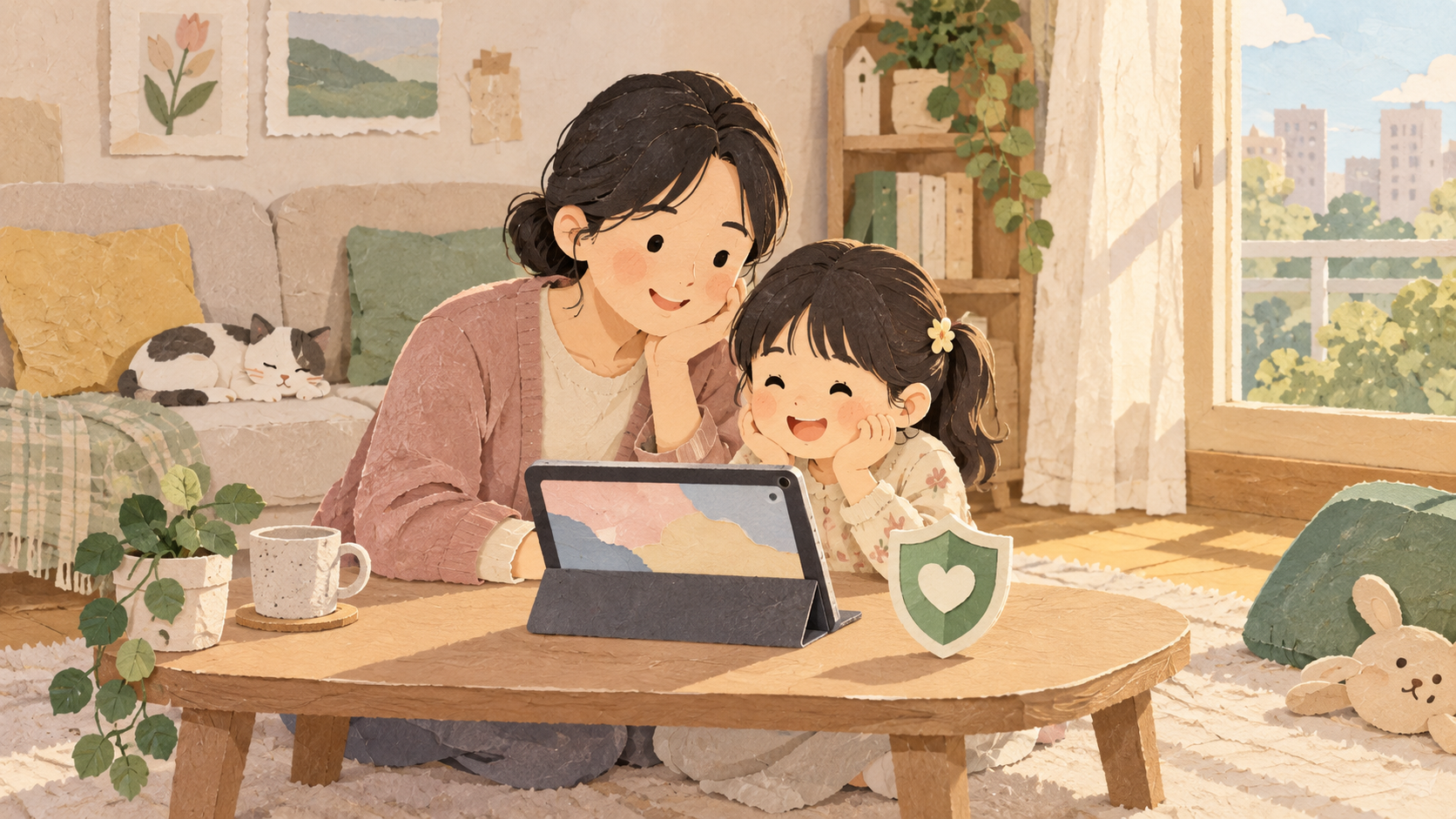 아이와 함께 태블릿을 보는 마무리 장면