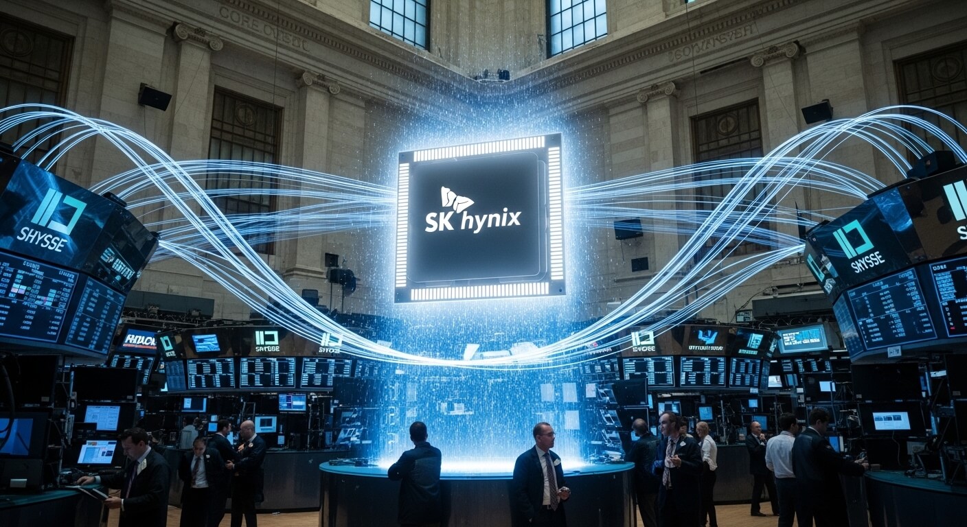 SK HYNIX 가 떠인는 미국의 증건거래소 모습
