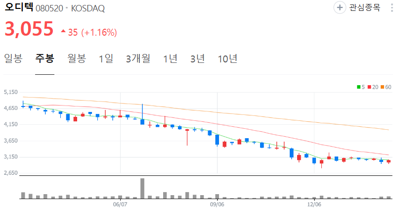 오디텍-주가-주봉