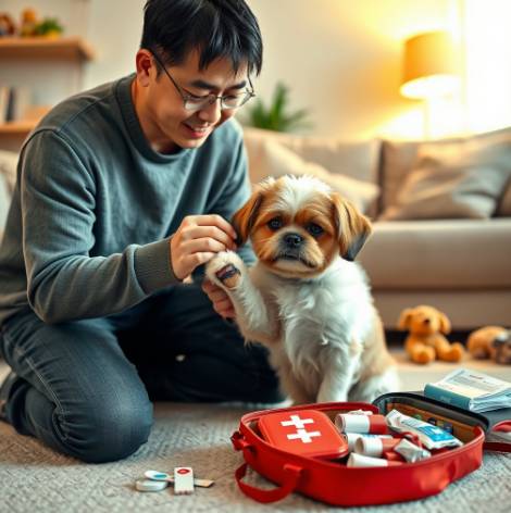 반려동물을 보호자가 응급처치 하는 모습