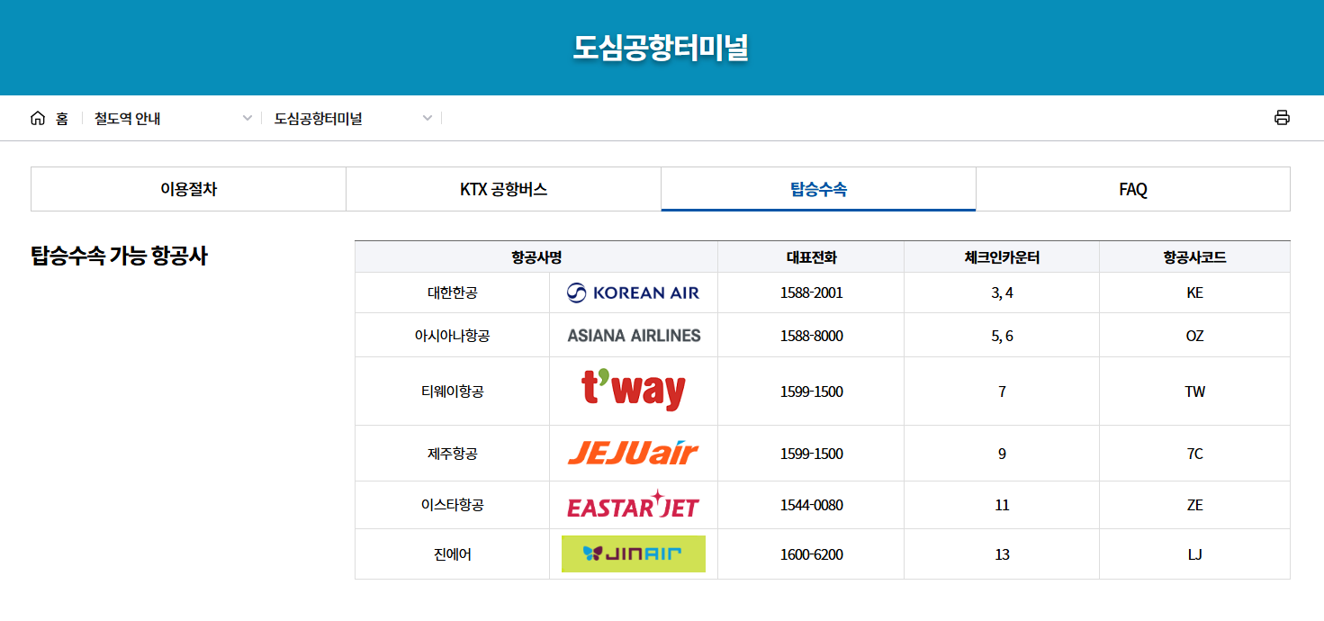 광명역 도심공항터미널 출국 탑승 수속 방법 안내