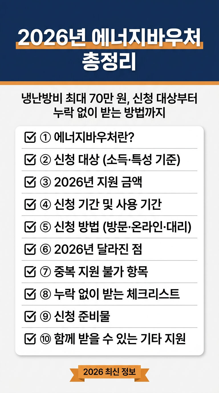 냉난방비 지원, 에너지 바우처 신청 대상, 기준, 기간, 금액, 누락 없이 받는 방법