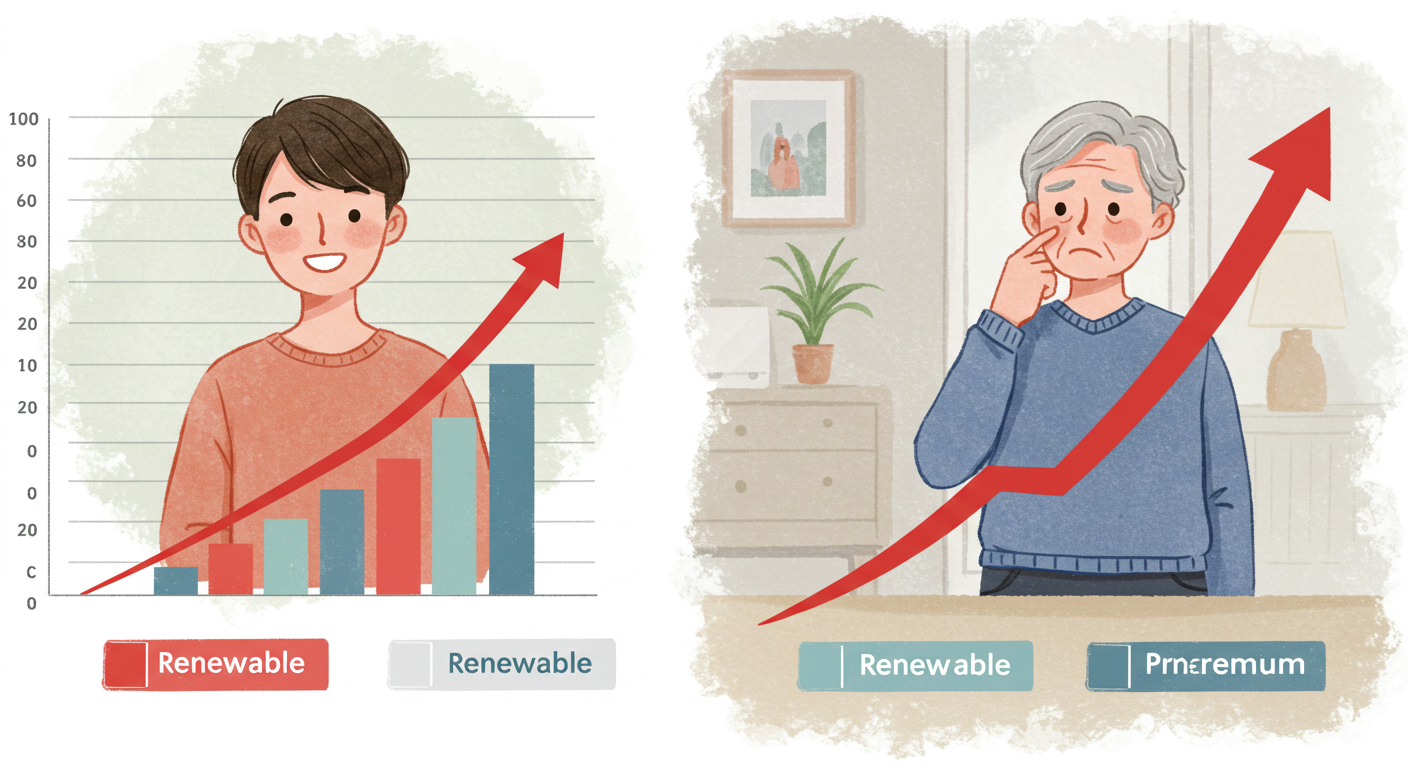 갱신형과 비갱신형 보험료 비교 장면