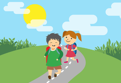 2025학년 취학통지서 인터넷 발급 방법과 관련있는 등교중인 아동의 그림