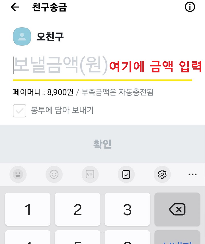 금액 입력란 보임