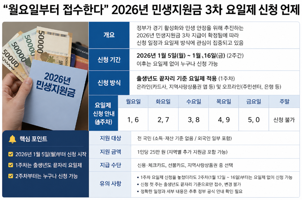 2026 민생지원금 3차, 요일제 신청일 신청방법 총정리