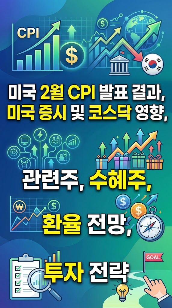 미국 2월 CPI 발표 결과, 미국 증시 및 코스닥 영향, 관련주, 수혜주, 환율 전망, 투자 전략