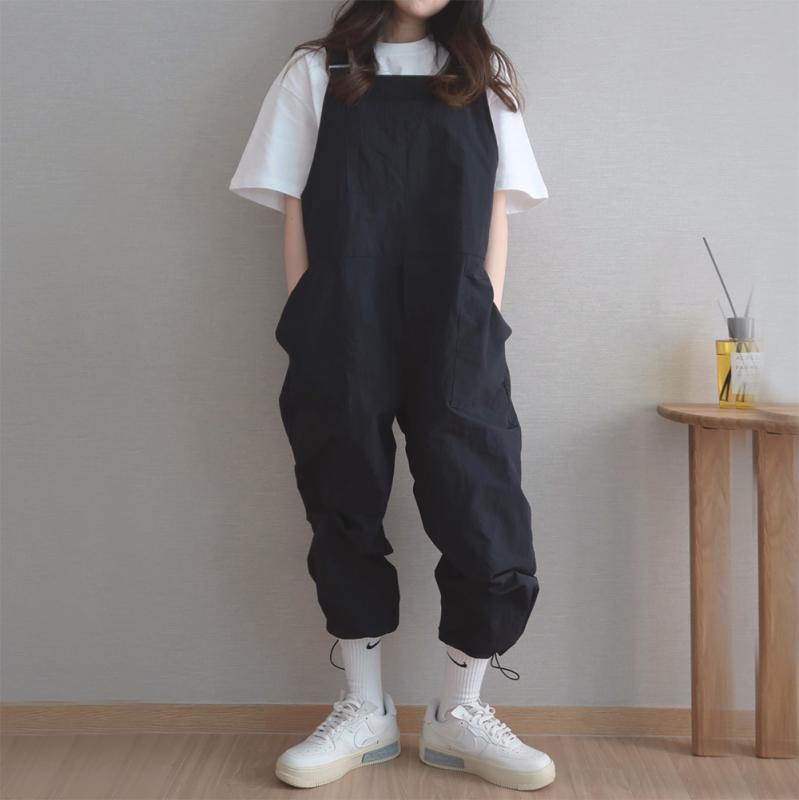 여성 여름 아노락 멜빵바지 조거 오버롤 바스락 점프수트