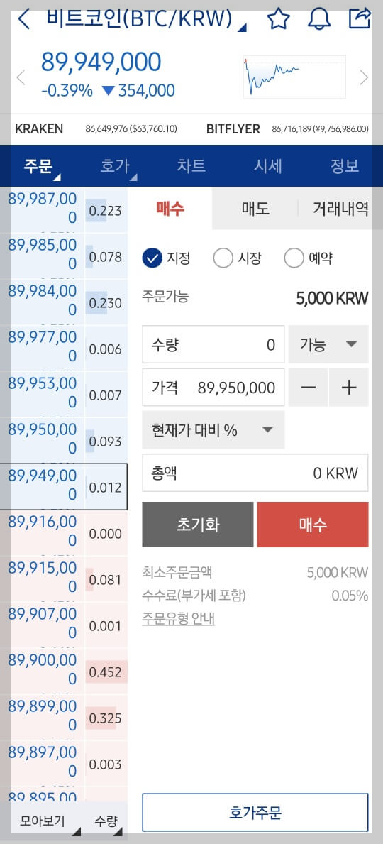 거래소 매수화면