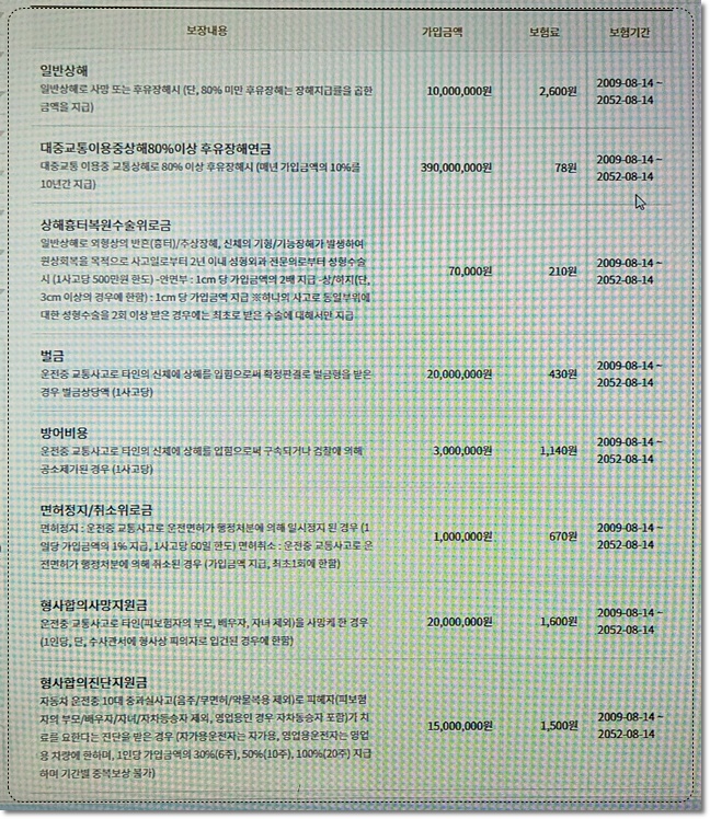 kb손해보험 - 운전자보험 보장내용