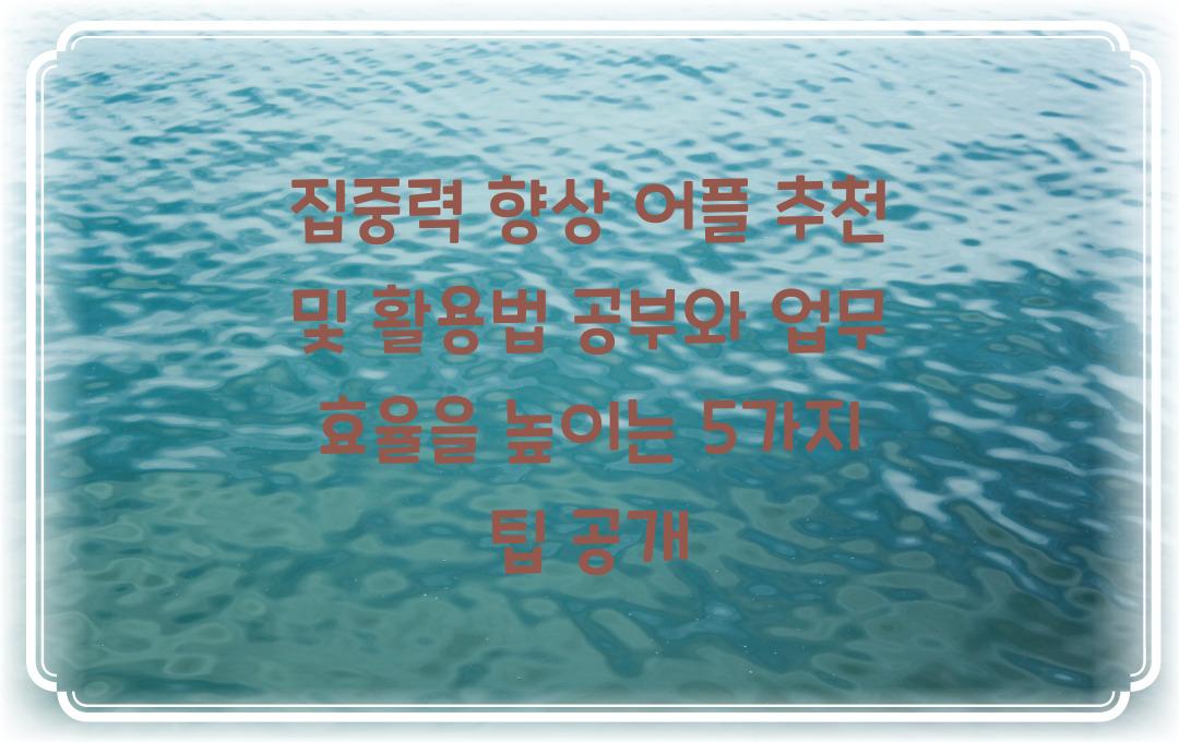 집중력 향상 어플 추천 및 활용법! 공부와 업무 효율 높이는 비법 공개