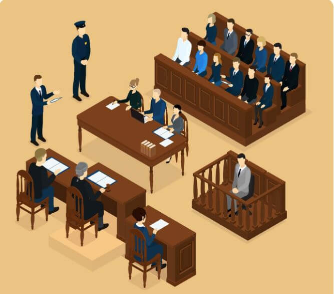 법원에서 재판이 이루어지고 있는 모습