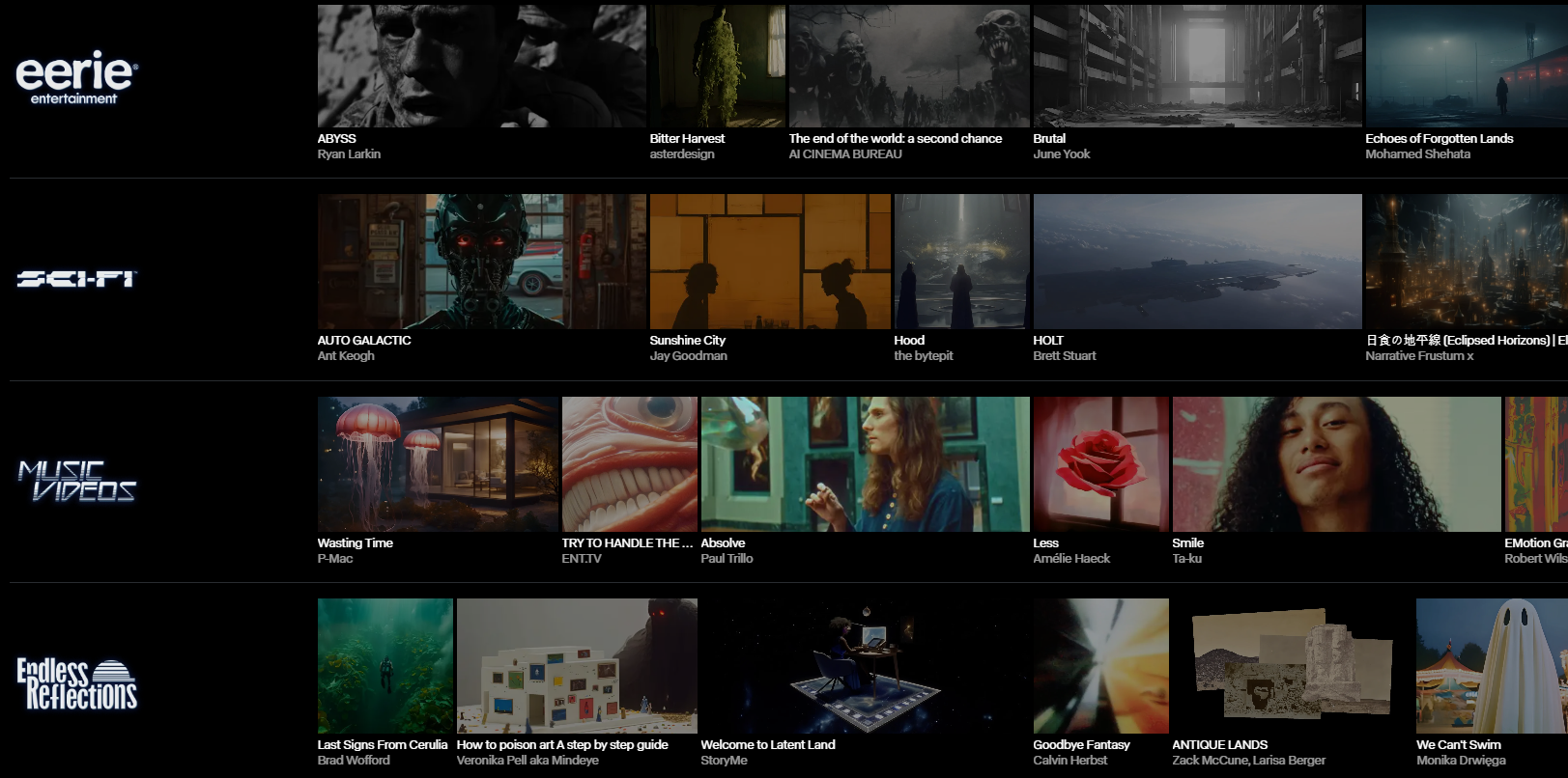 Runway ML의 홈화면에서 예시 사진