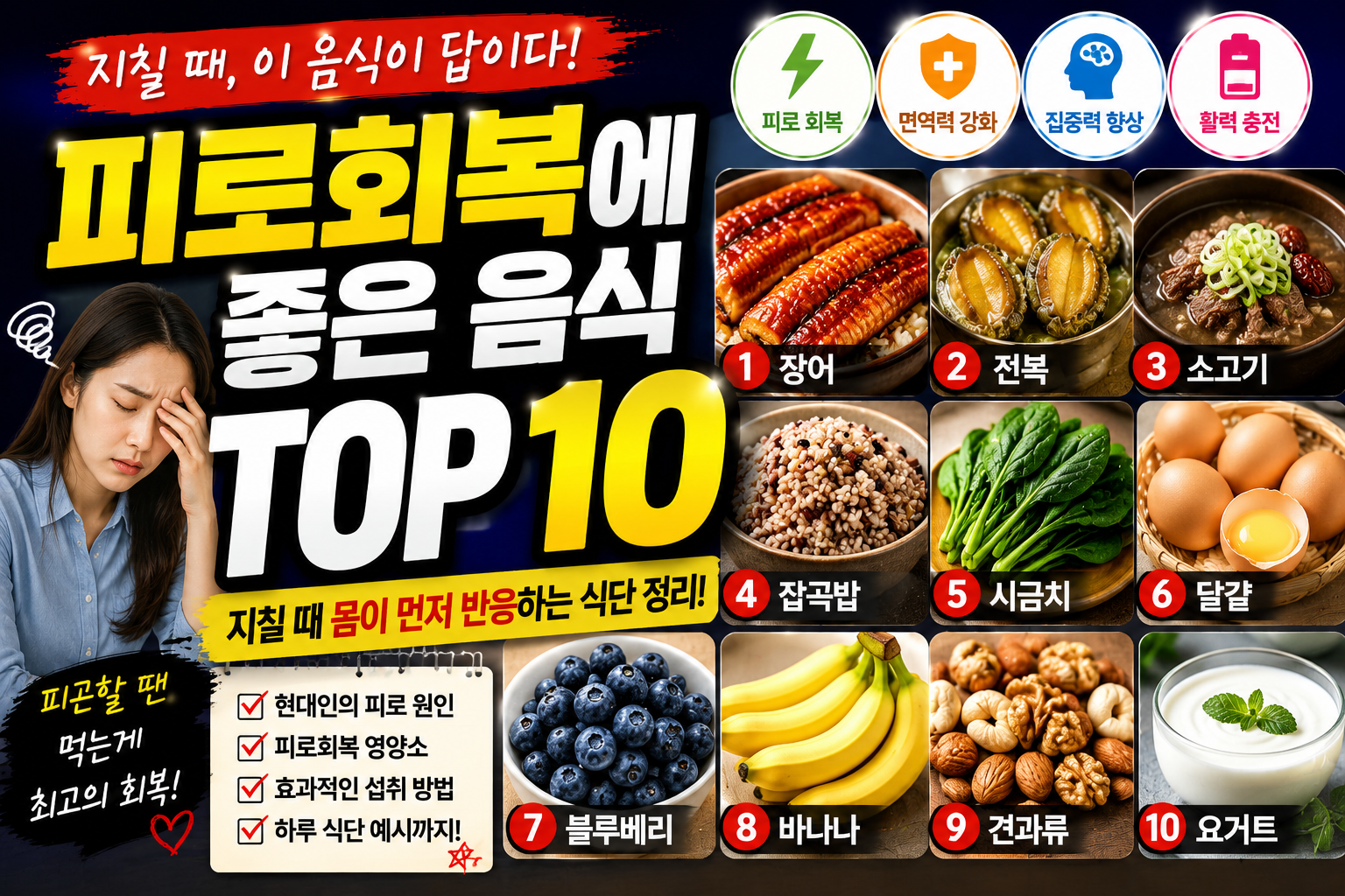 피로회복에 좋은 음식 TOP 10, 지칠 때 몸이 먼저 반응하는 식단 정리