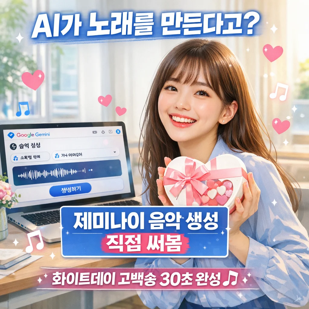 구글 제미나이 무료, 음악 만들기, 화이트데이의 달콤한 고백 이미지 생성 프롬프트 공개
