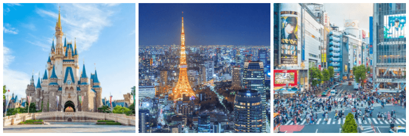 디즈니랜드, 도쿄타워, 시부야 사진