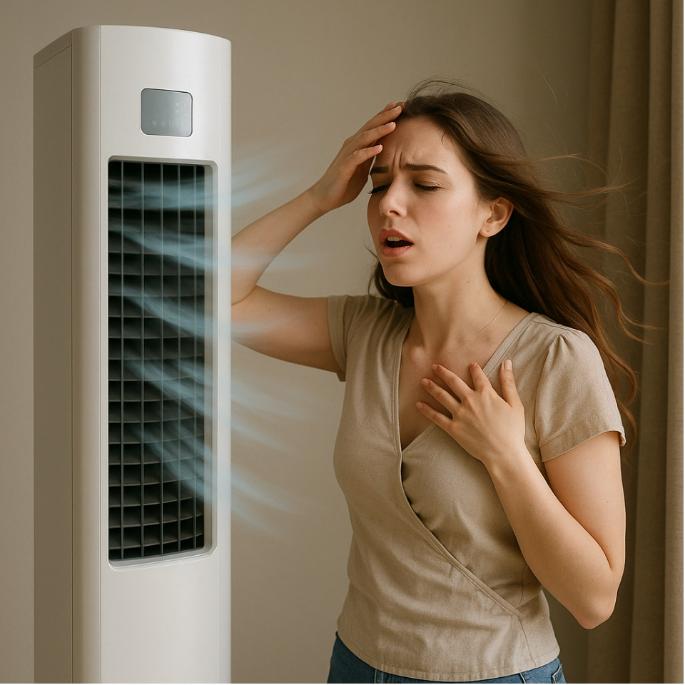 에어컨 바람으로 피곤해 하는 여성