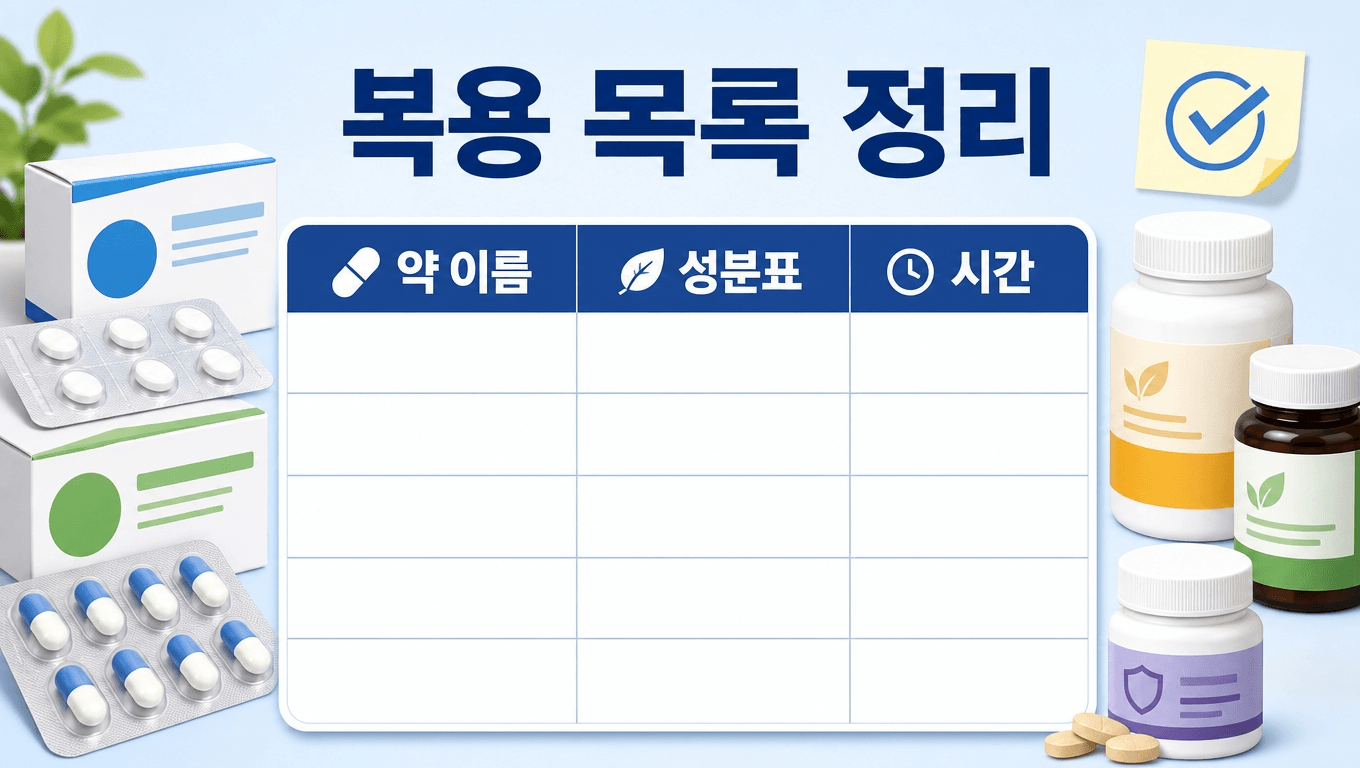 처방약 영양제 이름 복용 시간 용량을 정리하는 체크리스트