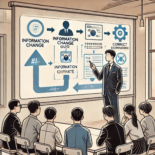 정보 변경 절차를 설명하는 회의 모습