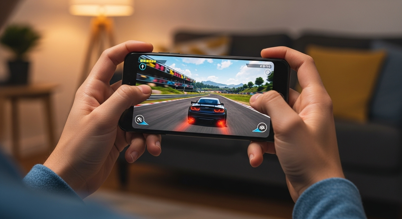 스마트폰으로 게임을하는 모습의 사진