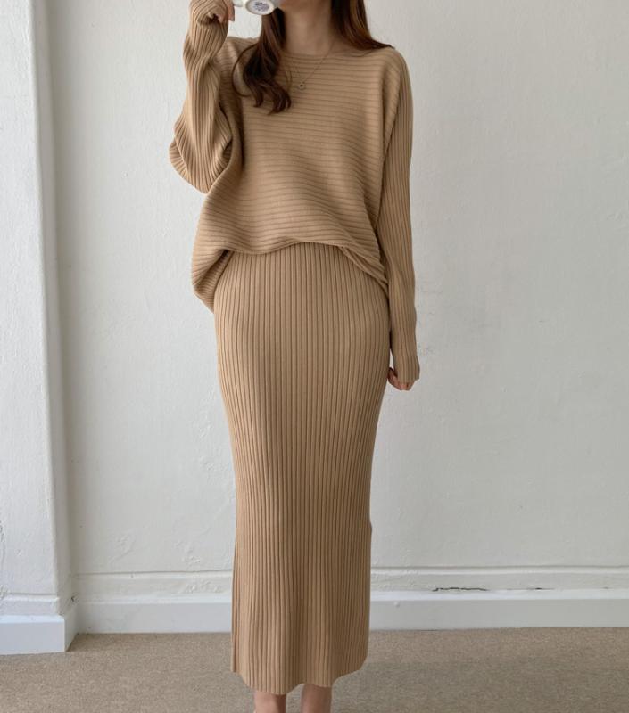 날씬해보이는 여자 골지 니트 투피스 세트