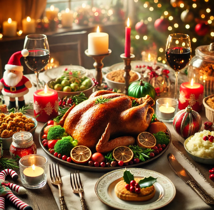 크리스마스 음식이 놓인 테이블
