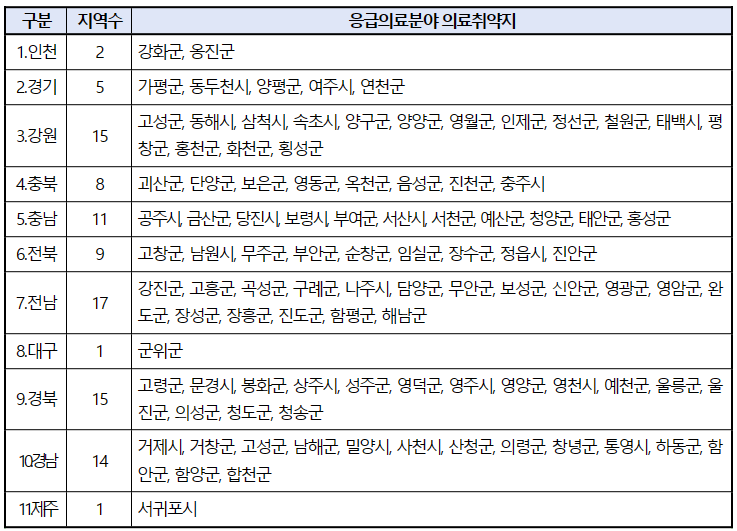 응급의료분야 의료취약지 98개