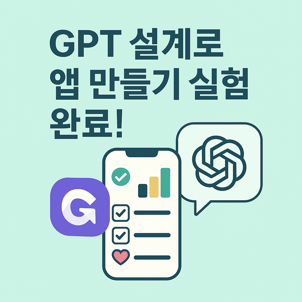 GPT 설계로 앱 만들어보기 실험 완료! 를 표현한 이미지