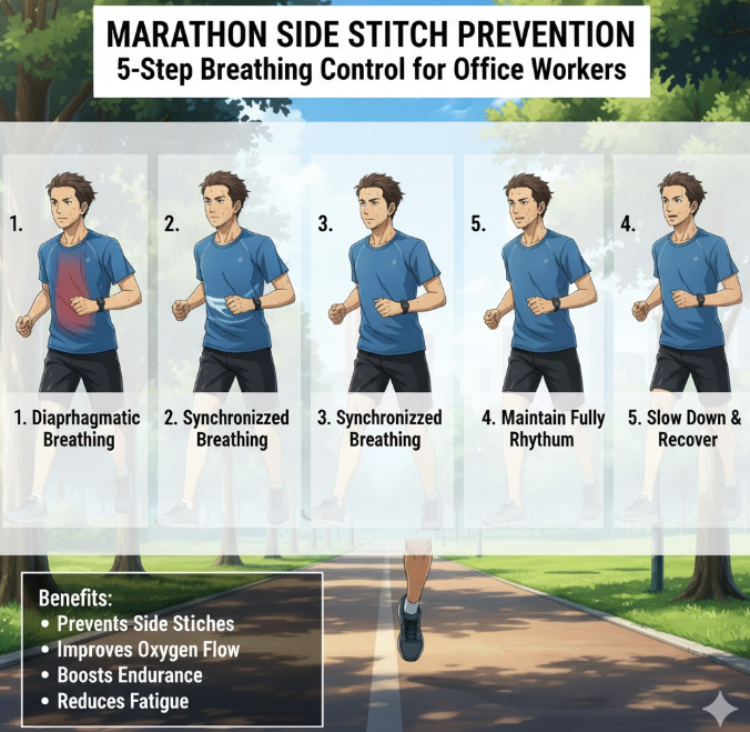 마라톤 옆구리 통증 예방, 직장인 호흡 조절 5단계
