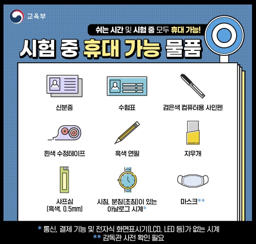 2024 대학수학능력시험 반입불가 휴대가능 물품 부정행위 유의사항
