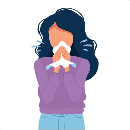 코를 풀고 있는 여성 일러스트