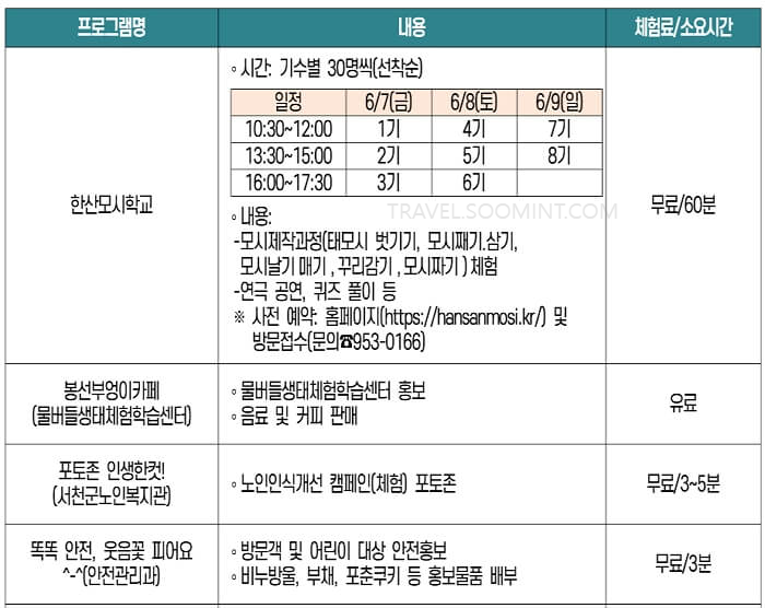한산모시문화제 주요 프로그램, 체험 신청하기