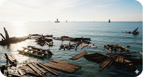 불길이 사라진 바다의 잔해