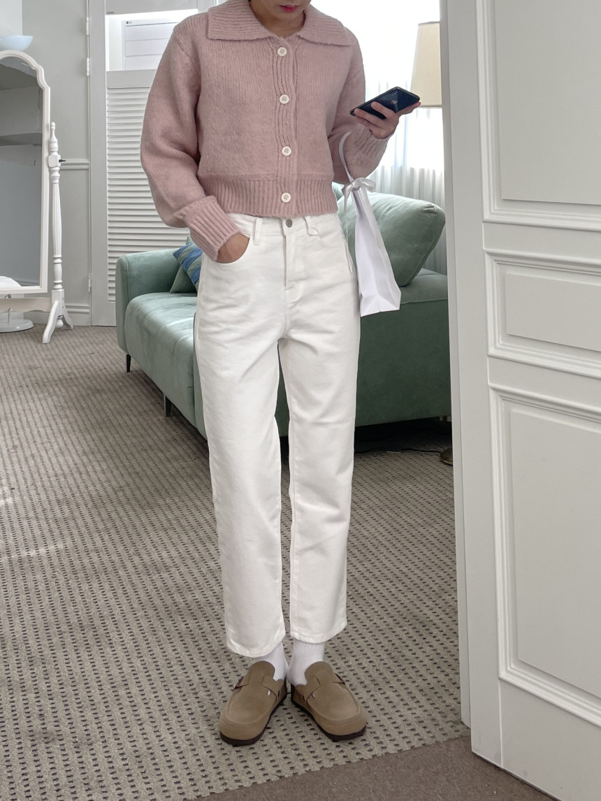 여자 기모 청바지 일자 아이보리 화이트진 키작녀 데님팬츠