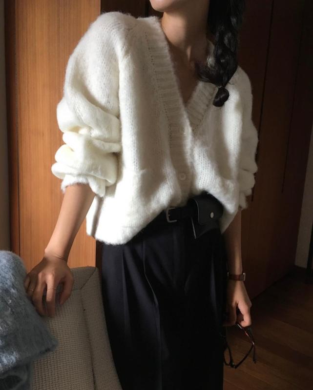 overtake 오버테이크 어반 알파카 가디건 여성 가을 루즈핏 울 브이넥 V넥 cd