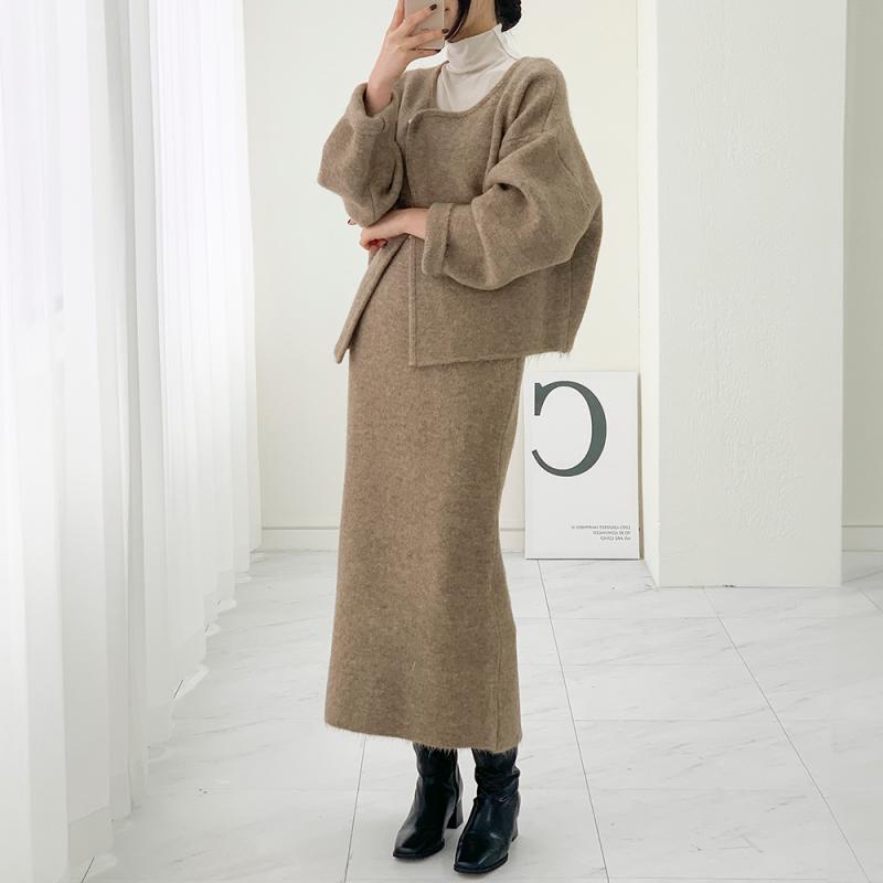 니트 가디건 스커트 투피스 세트 빅사이즈 셋업