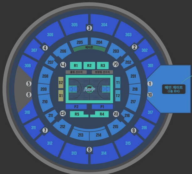 서울SK나이츠-잠실학생체육관-농구장-좌석배치도