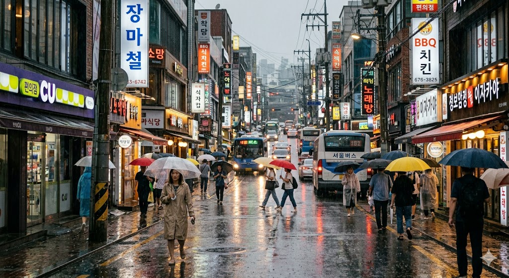 비오는 거리 이미지