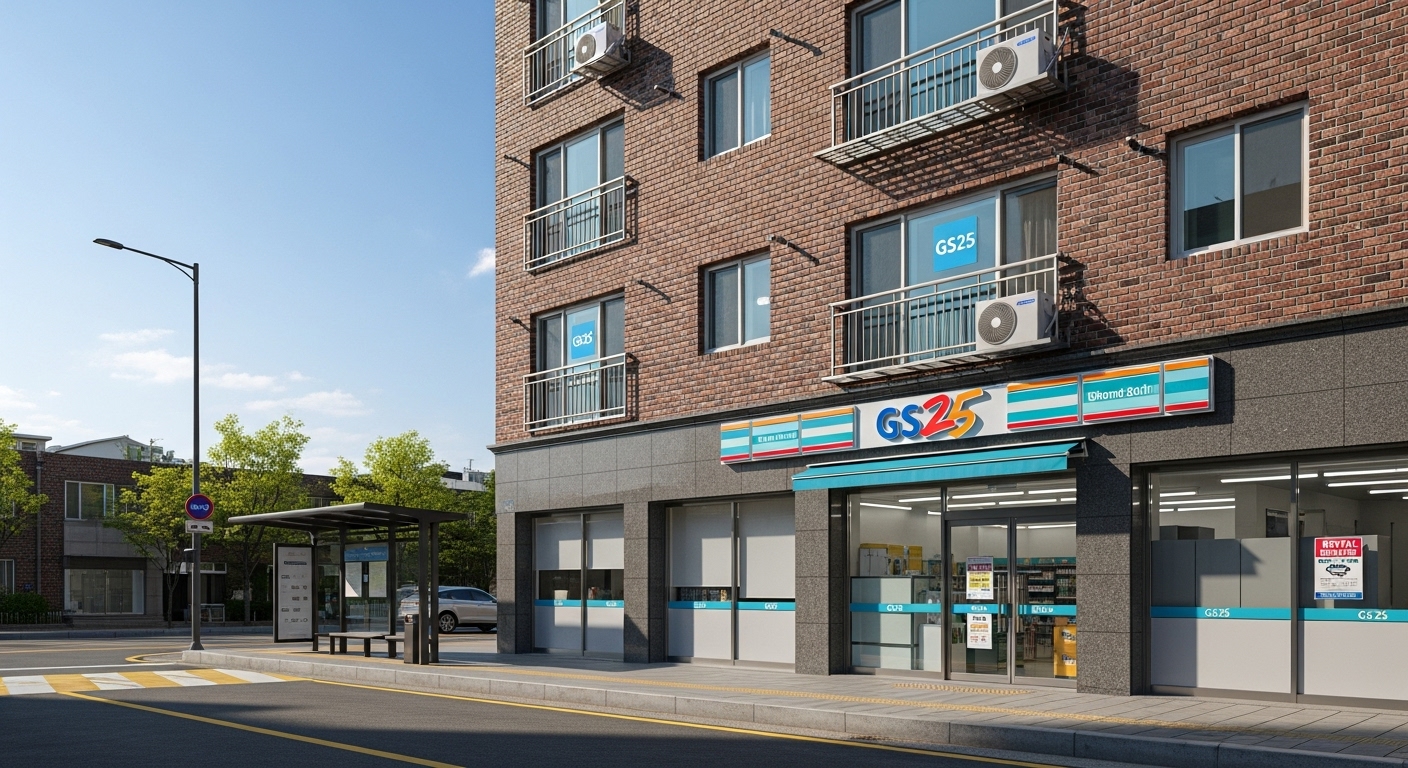 생활편의시설이 인접한 오래된 빌라 외관의 임대 가능 거리 전경