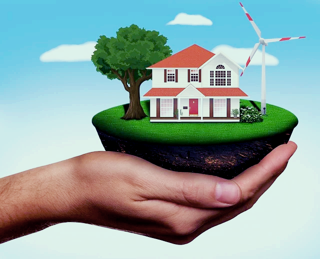 손 바닥 위에 친환경 에너지 집