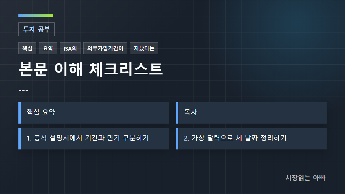 --- 체크리스트: 핵심 요약; 목차; 1. 공식 설명서에서 기간과 만기 구분하기