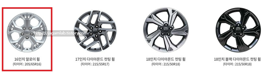 더 뉴 티볼리 16인치 알로이 휠, 17인치 다이아몬드 컷팅 휠, 18인치 다이아몬드 컷팅 휠, 18인치 블랙 다이아몬드 컷팅 휠 디자인