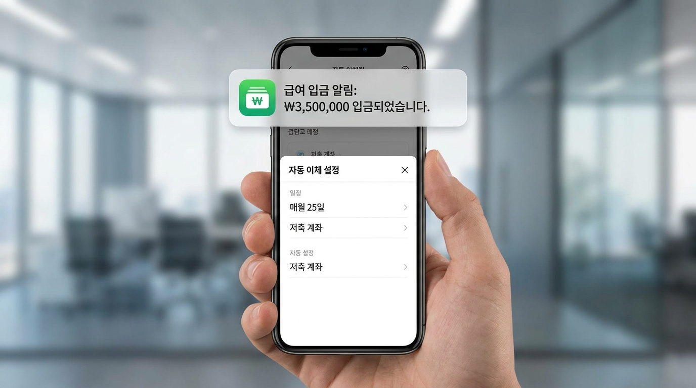 청년도약계좌 우대 금리를 받기 위한 급여 자동이체 설정 화면